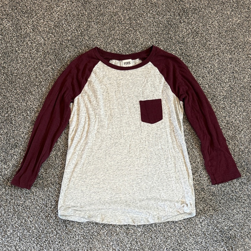 SOLD - Victoria's Secret Long Sleeve Tee - Maroon and Light Gray
